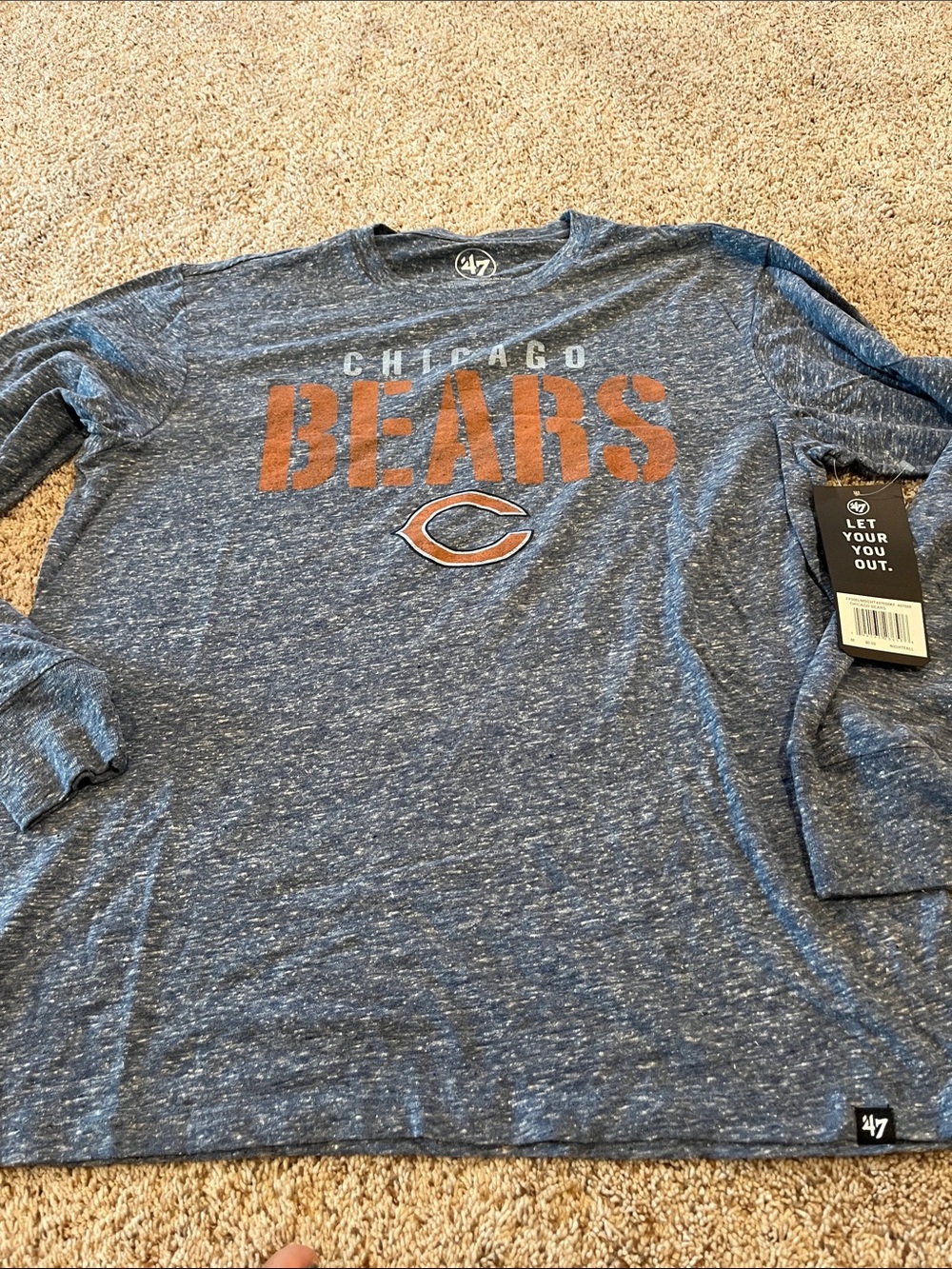 47 Chicago Bears Navy Heathered Long Sleeve Tee with Orange Logo